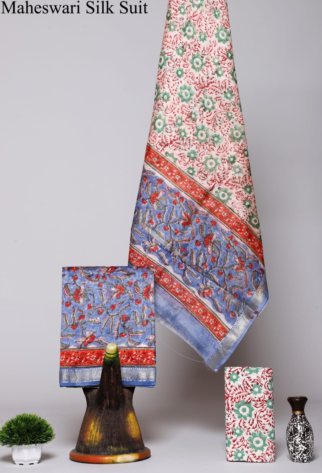 Sustainable Maheshwari Silk Handcrafted Suit