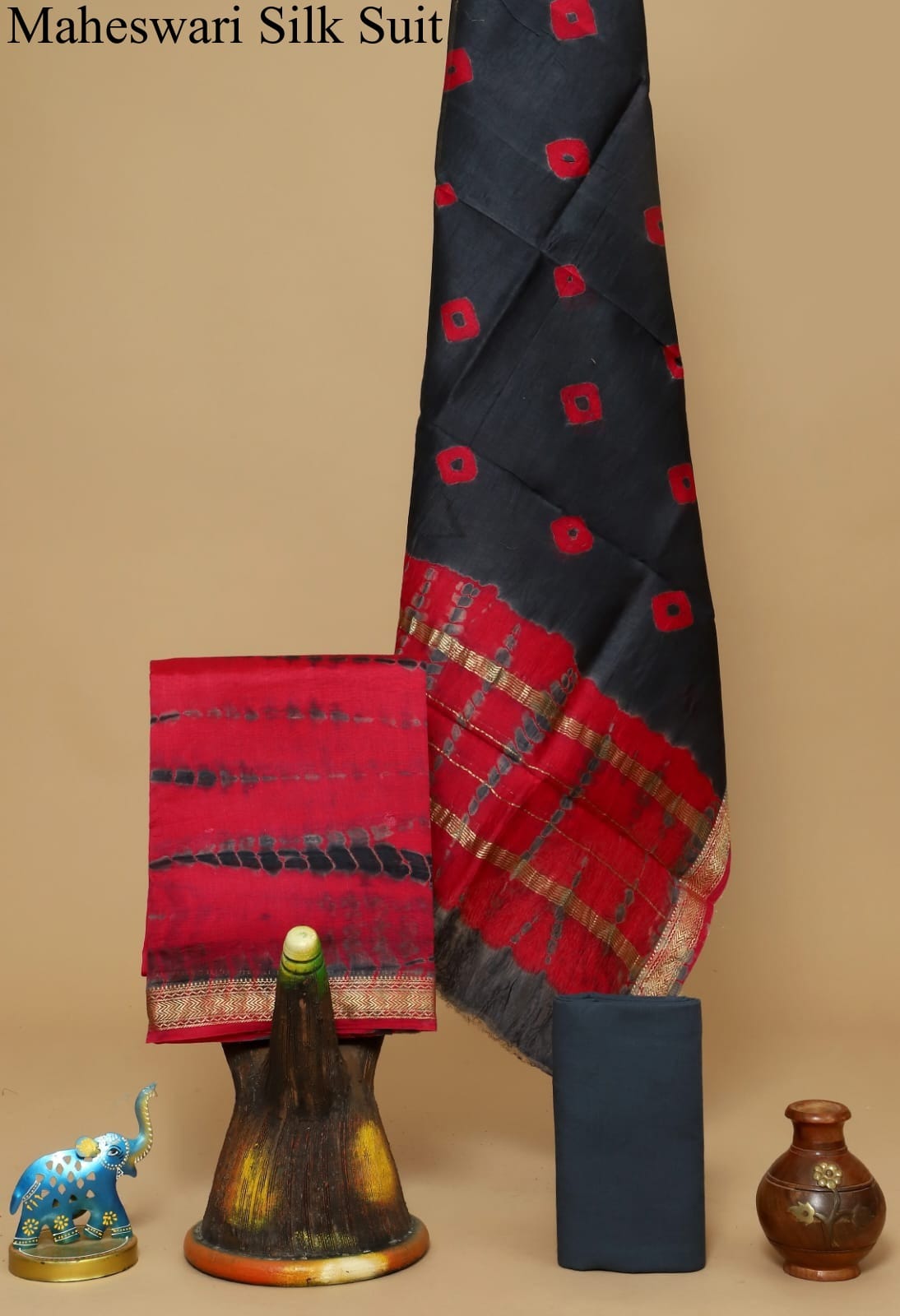 Sustainable Hand Block Printed Maheshwari Silk Suit