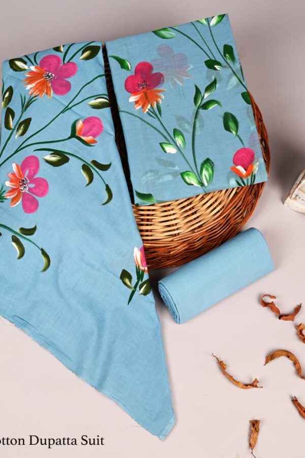 Hand Block Printed Cotton Suit with Cotton Dupatta