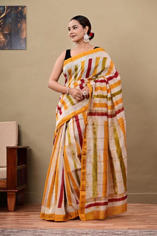 Neon Carrot Maheshwari silk Saree
