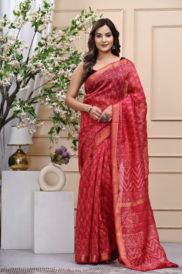 Authentic Bagru Printed Maheshwari Silk Saree for Festive Wear
