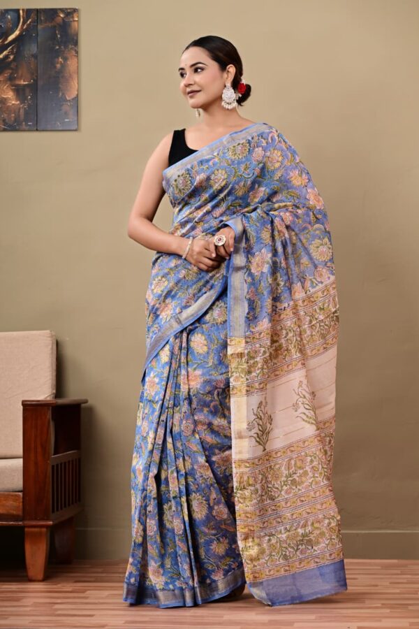 Bagru Hand Block Printed Maheshwari Silk Saree for Ethnic Styling