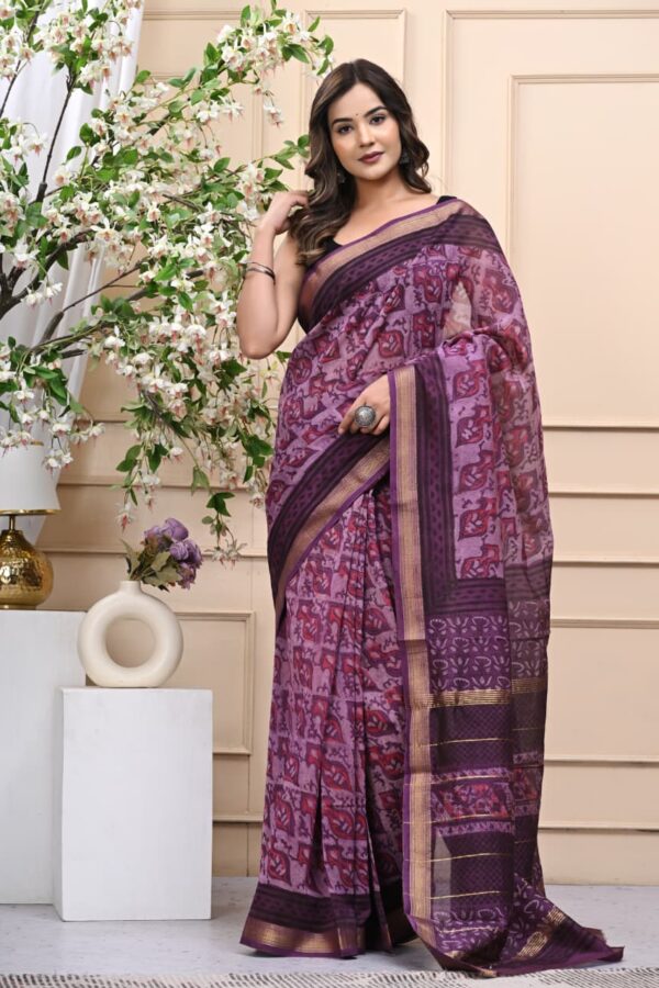 Premium Maheshwari Silk Saree with Bagru Artisanal Prints