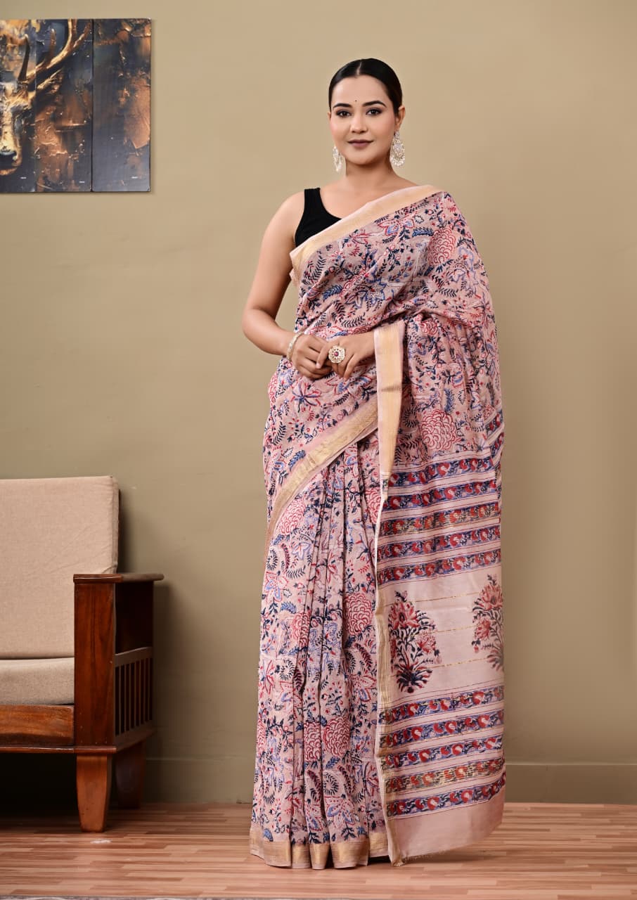 Classic Bagru Print Maheshwari Silk Saree with Heritage Design