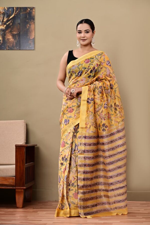 Hand Block Printed Maheshwari Silk Saree Inspired by Bagru Craft