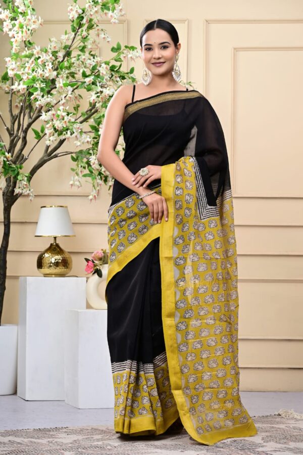 Elegant Maheshwari Silk Saree with Authentic Bagru Printing