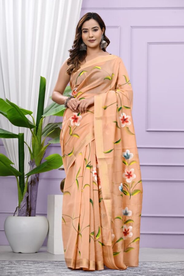 Designer Maheshwari Silk Saree with Bagru Hand Block Patterns