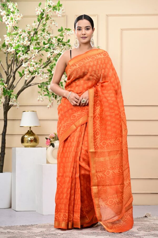 Traditional Bagru Hand Block Maheshwari Silk Saree for Women