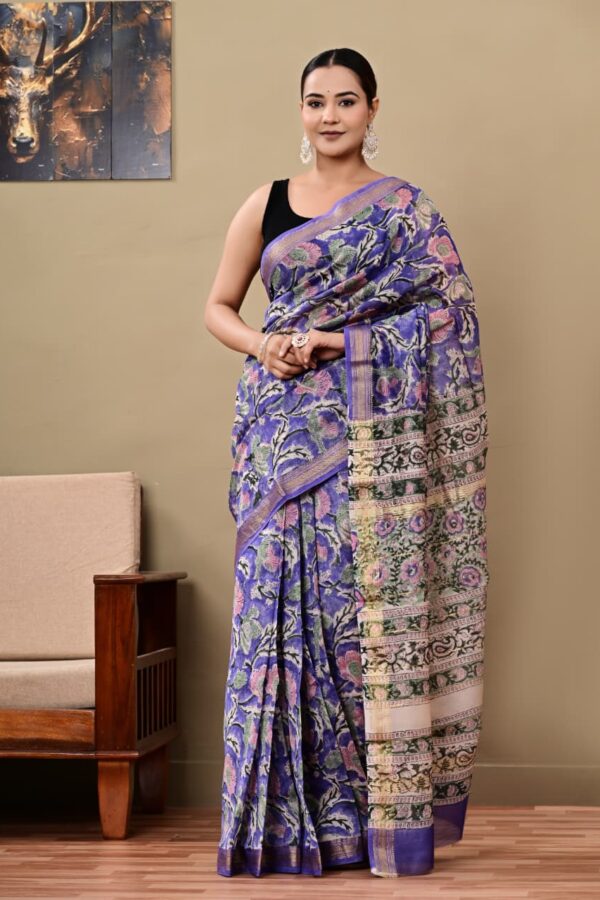 Maheshwari Silk Saree Featuring Bagru Handcrafted Prints