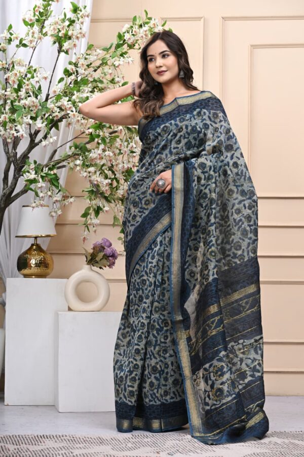 Artisanal Bagru Print Maheshwari Silk Saree for Special Occasions
