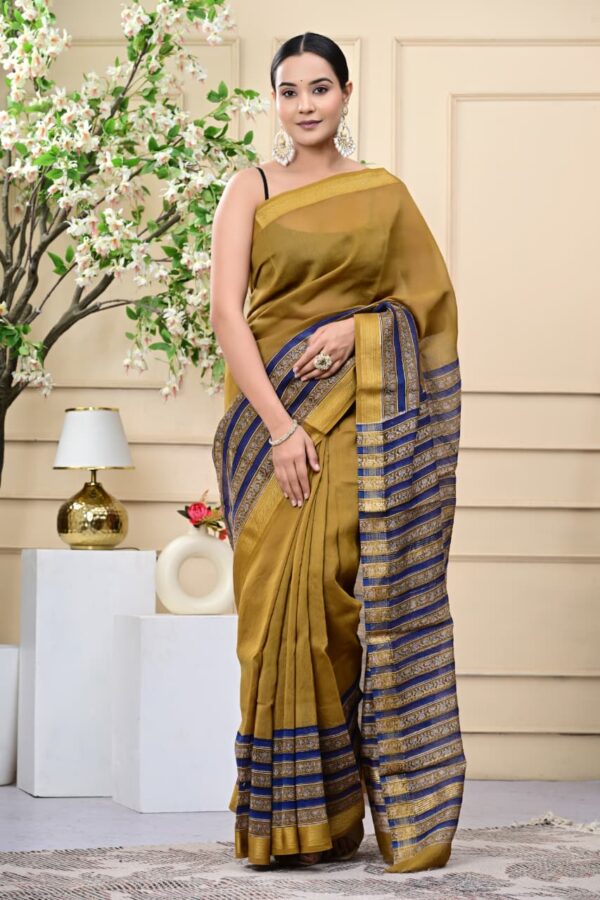 Bagru Hand Block Printed Maheshwari Silk Saree with Classic Border