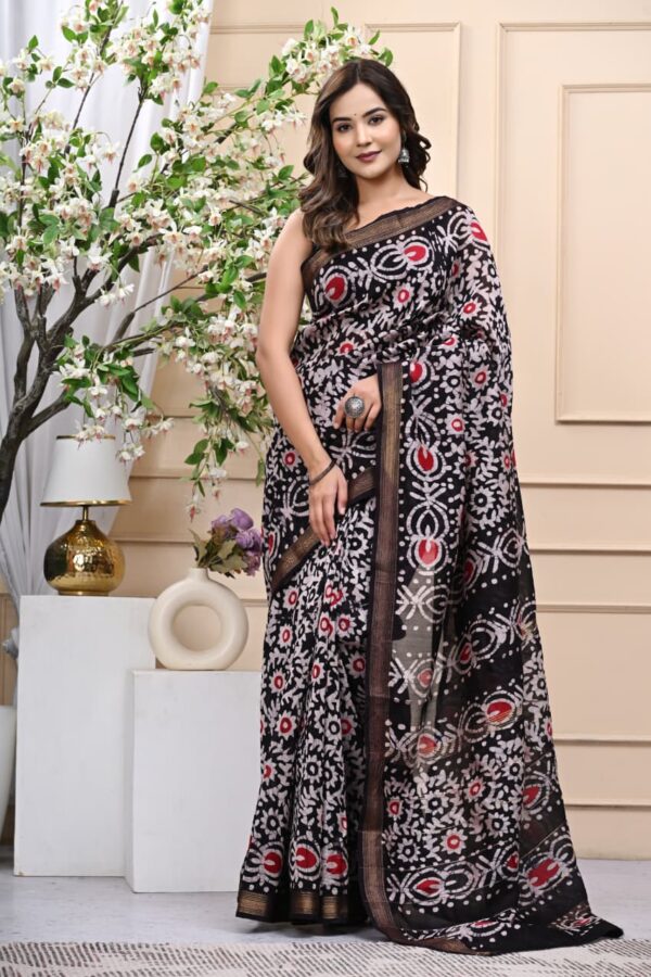 Pure Silk Maheshwari Saree with Bagru Heritage Print