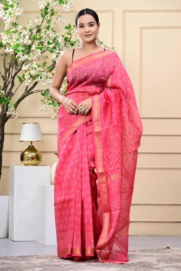 Traditional Bagru Print Maheshwari Silk Saree with Rich Texture