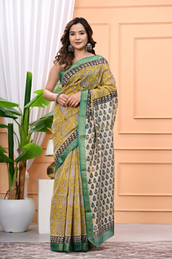Authentic Bagru Printed Maheshwari Silk Saree with Traditional Touch
