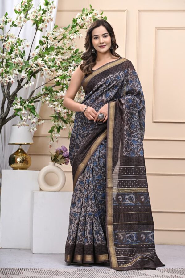 Premium Hand Block Bagru Maheshwari Silk Saree for Women