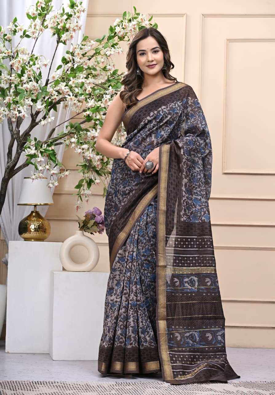 Premium Hand Block Bagru Maheshwari Silk Saree for Women