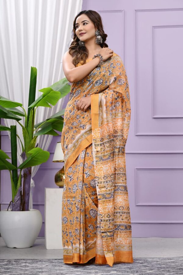 Heritage Bagru Print Maheshwari Silk Saree with Artistic Design