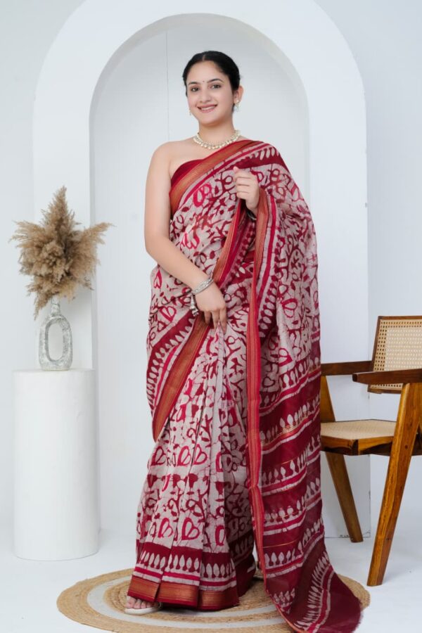 Designer Bagru Printed Maheshwari Silk Saree for Modern Styling