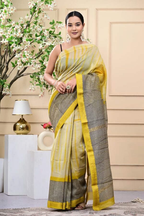 Premium Maheshwari Silk Saree with Artistic Bagru Hand Print