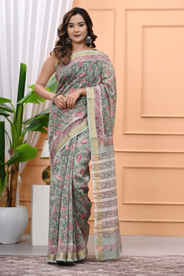Elegant Bagru Printed Maheshwari Silk Saree for Festive Collection