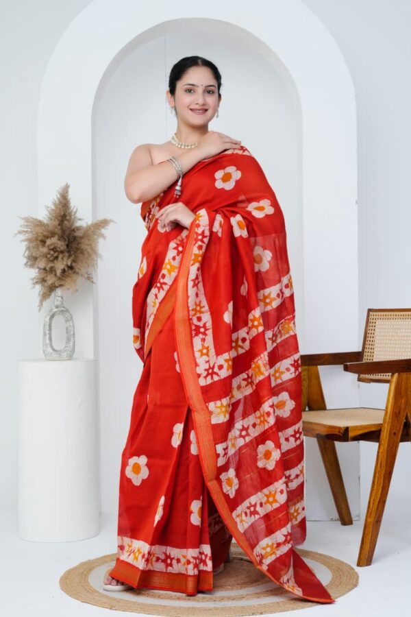 Maheshwari Silk Saree with Traditional Bagru Craftsmanship