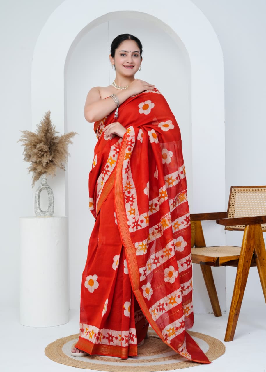 Maheshwari Silk Saree with Traditional Bagru Craftsmanship