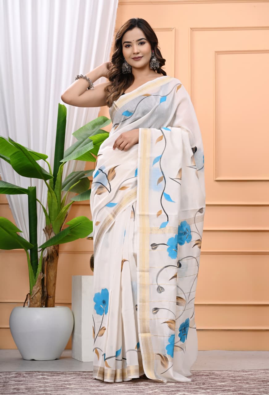 Handcrafted Bagru Print Maheshwari Silk Saree with Cultural Elegance