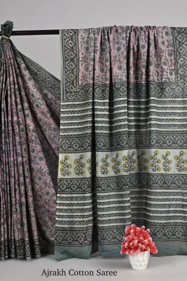 Ajrakh Printed Pure Cotton Saree