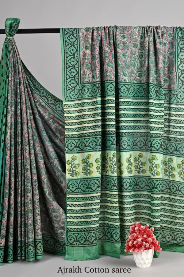 Ajrakh Hand Block Print Summer Saree