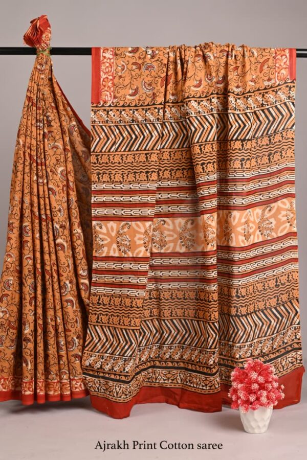 Ajrakh Block Print Cotton Saree Online