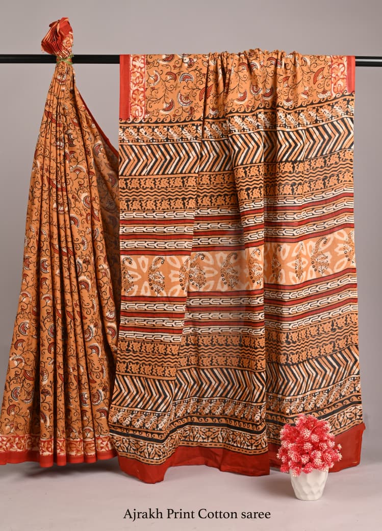 Ajrakh Block Print Cotton Saree Online
