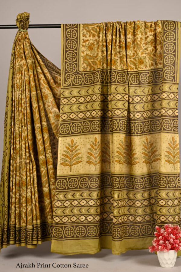 Ajrakh Cotton Saree for Summer Wear