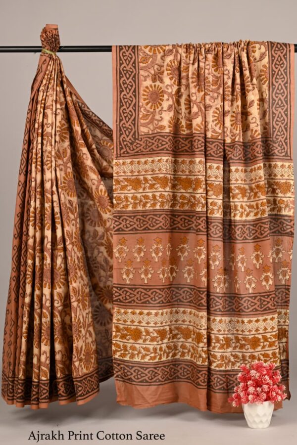 Ajrakh Indigo Red Cotton Saree