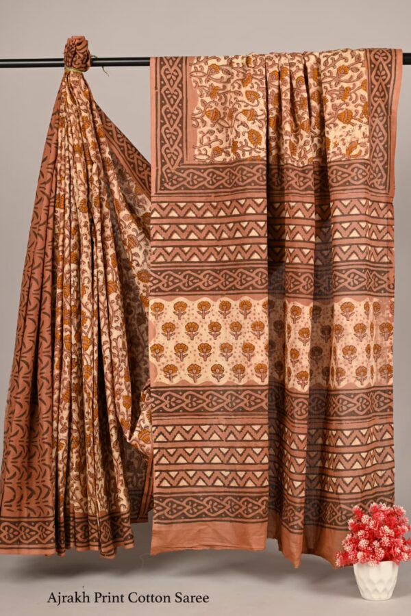 Ajrakh Geometric Print Mulmul Saree