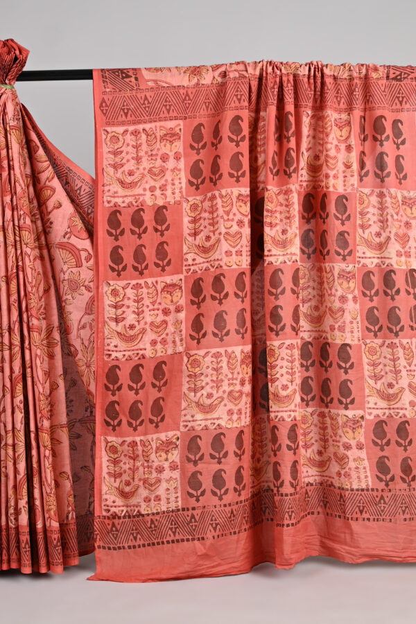 Soft Mulmul Ajrakh Hand Block Saree
