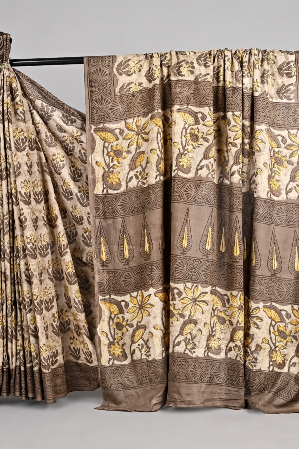 Natural Dye Ajrakh Cotton Mulmul Saree