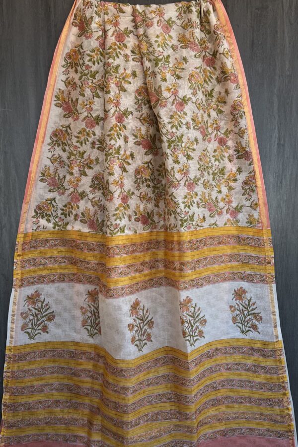 Natural Dye Artisan Bagru Chanderi Silk Saree with Cultural Design