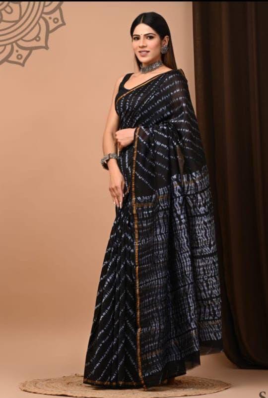 Artisan Inspired Bagru Chanderi Silk Saree with Traditional Craft