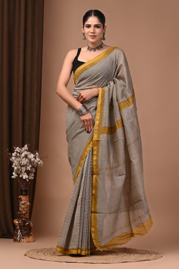 Natural Dye Bagru Chanderi Silk Saree with Handcrafted Elegance