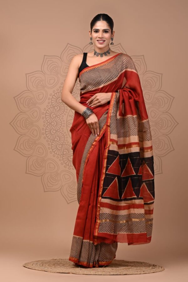 Traditional Art Bagru Chanderi Silk Saree with Artisan Finish