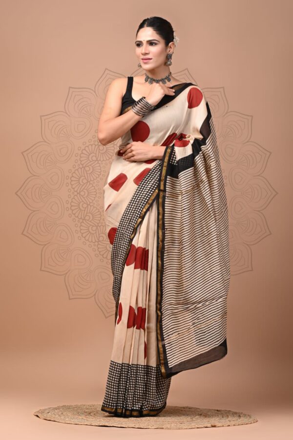 Handmade Bagru Chanderi Silk Saree with Natural Dye Technique