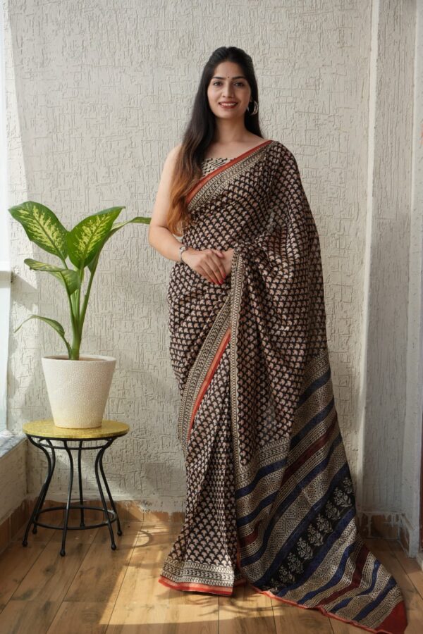 Elegant Bagru Hand Block Printed Chanderi Silk Saree