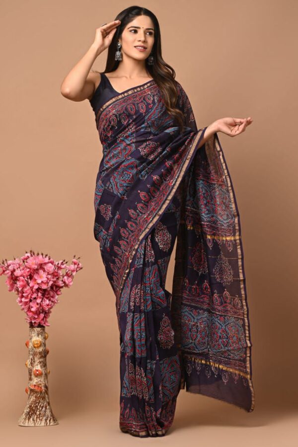 Natural Dye Crafted Bagru Chanderi Silk Saree with Heritage Feel
