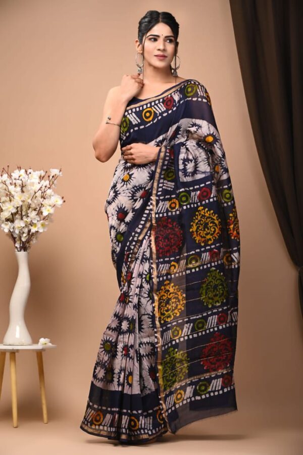 Artisan Handmade Bagru Chanderi Silk Saree with Traditional Look