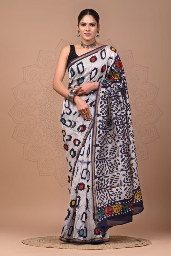 Handcrafted Bagru Chanderi Silk Saree with Natural Dye Patterns