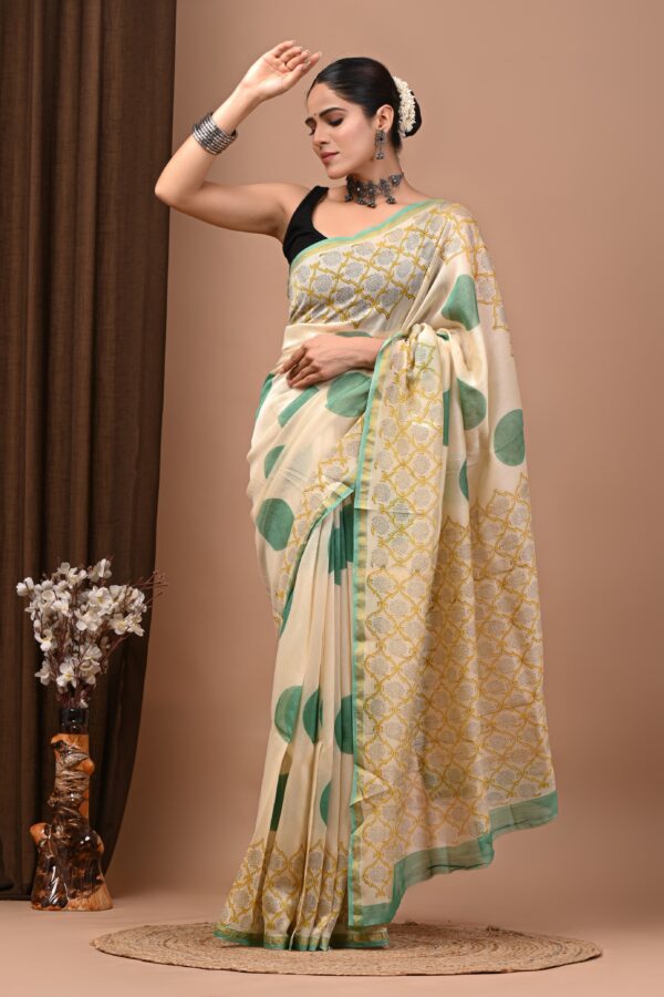Pure Handmade Bagru Chanderi Silk Saree with Cultural Motifs