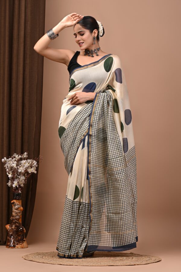Natural Dye Heritage Bagru Chanderi Silk Saree with Elegant Finish