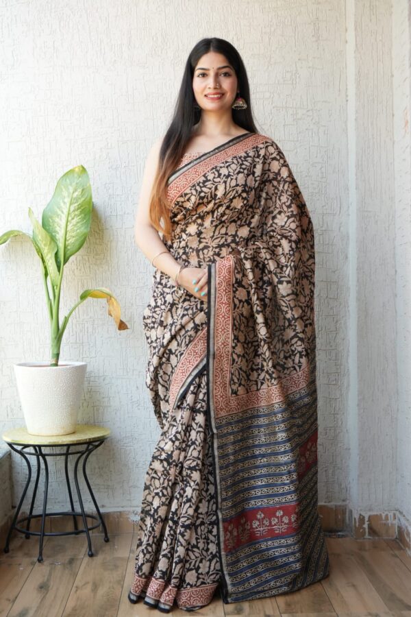 Ethnic Bagru Printed Chanderi Silk Saree