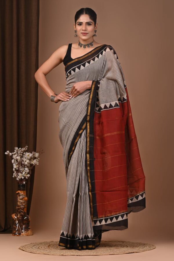 Authentic Artisan Natural Dye Bagru Chanderi Silk Saree