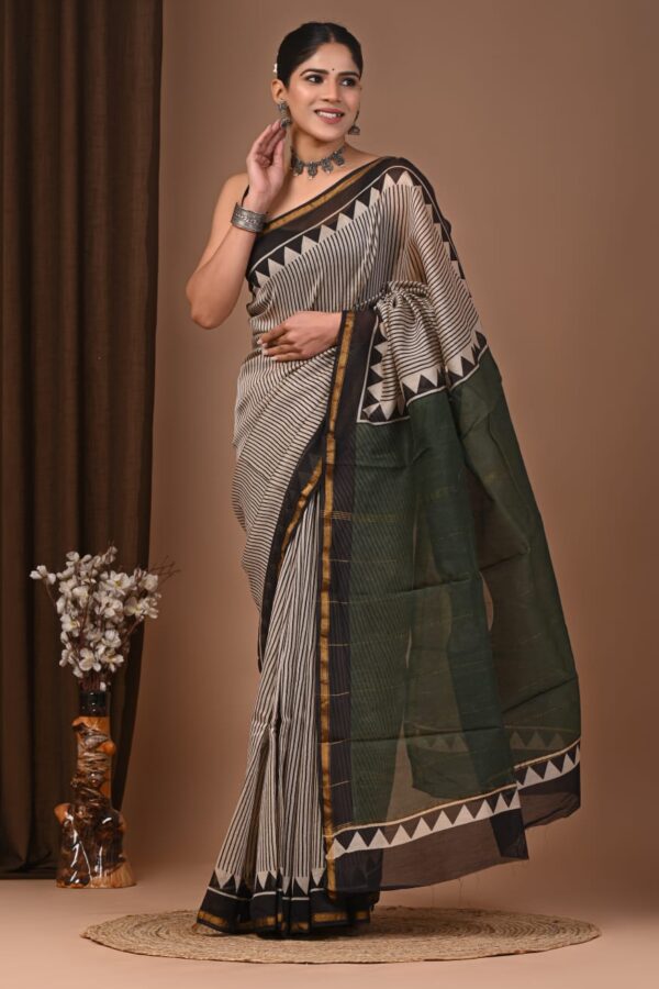 Handmade Bagru Chanderi Silk Saree with Traditional Natural Prints